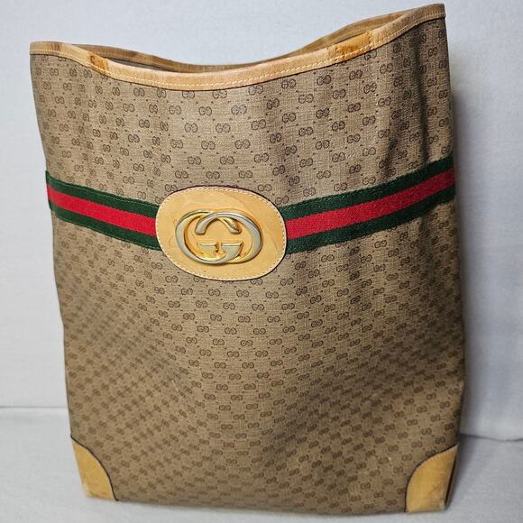 Gucci Vintage Supreme Web Sherry Line Tote Beige Red 002 904 0131 *AS IS* - Picture 1 of 12